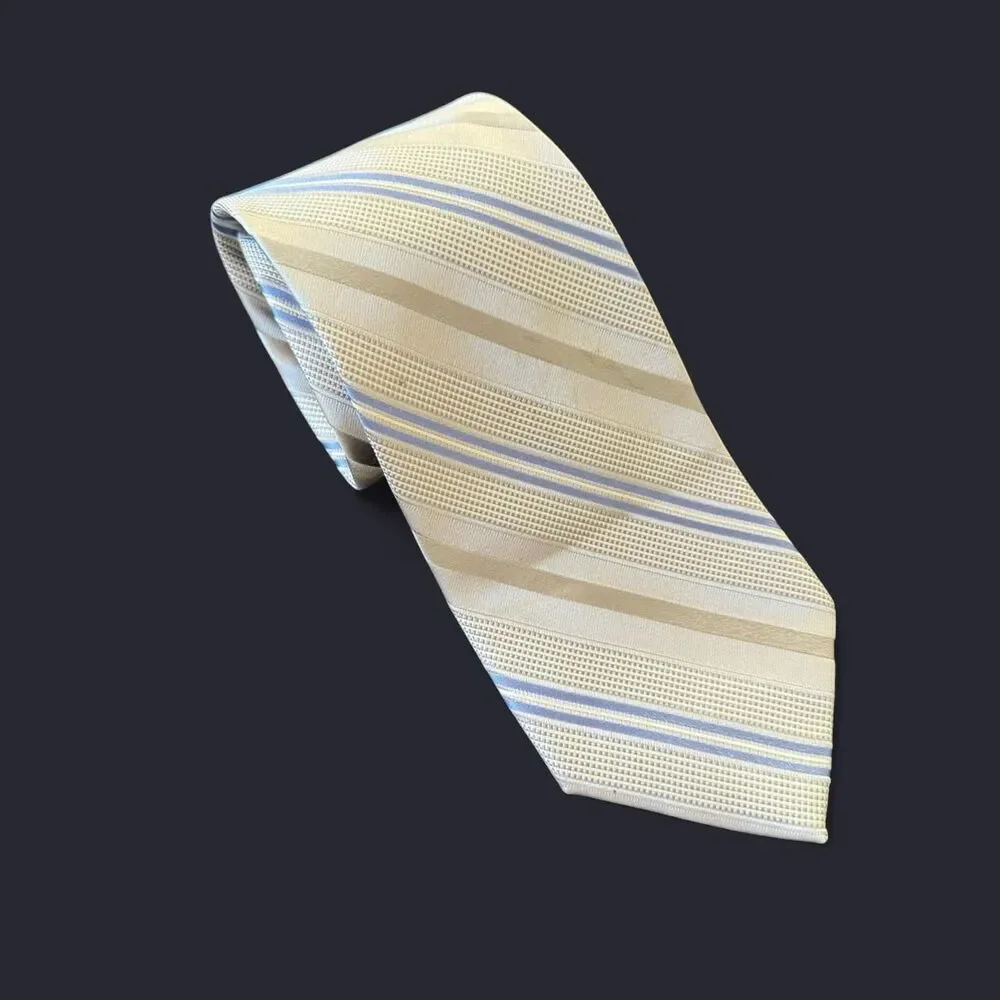 Joseph Abboud 100% Silk Silver & Blue Striped Tie Preppy Business Office Luxury